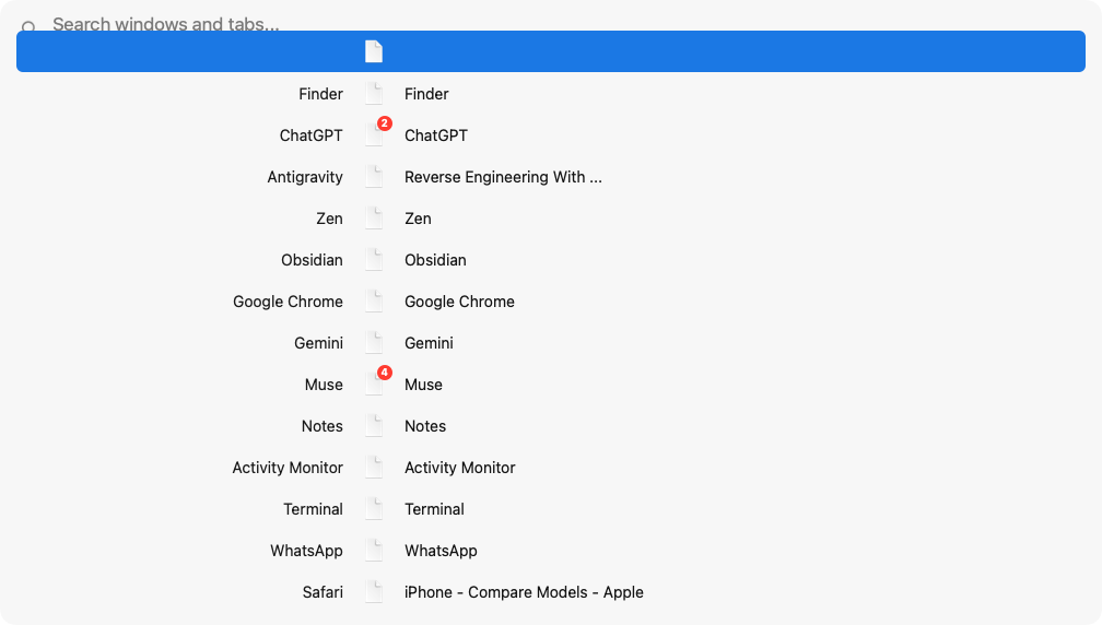Task Manager Switcher Live on macOS